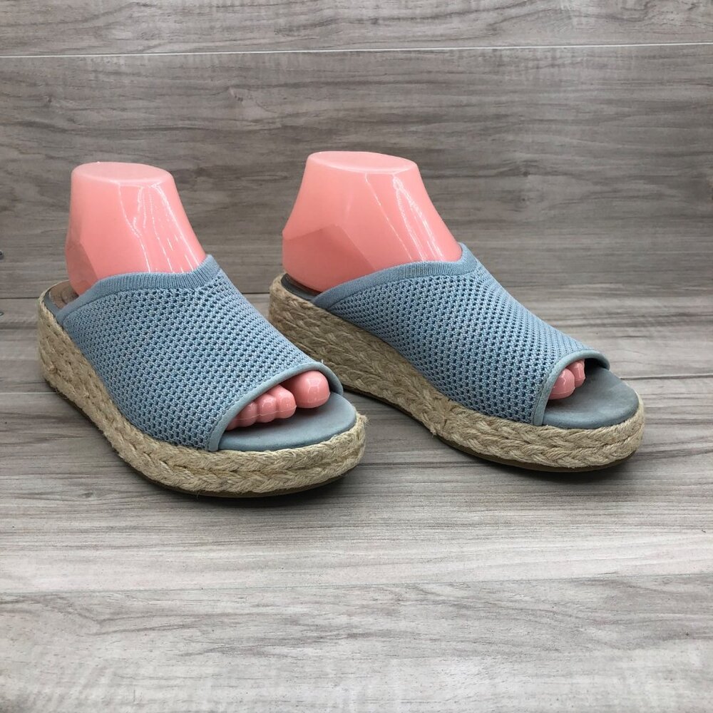 Eileen Fisher Wedge Sandals Womens 8.5 Blue Knit Slip On Espadrille Shoes